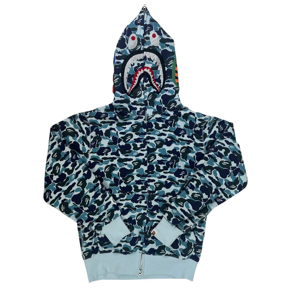 A Bathing Ape (BAPE) Blue Camo Shark Full Zip Hoodie Men's Sz Medium
